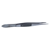 Straight Dressing Forceps With Serrations, Serrated Handle With Polished Finish, Heavy 12mm Straight Tips, And Overall Length Of 4" (100mm)  